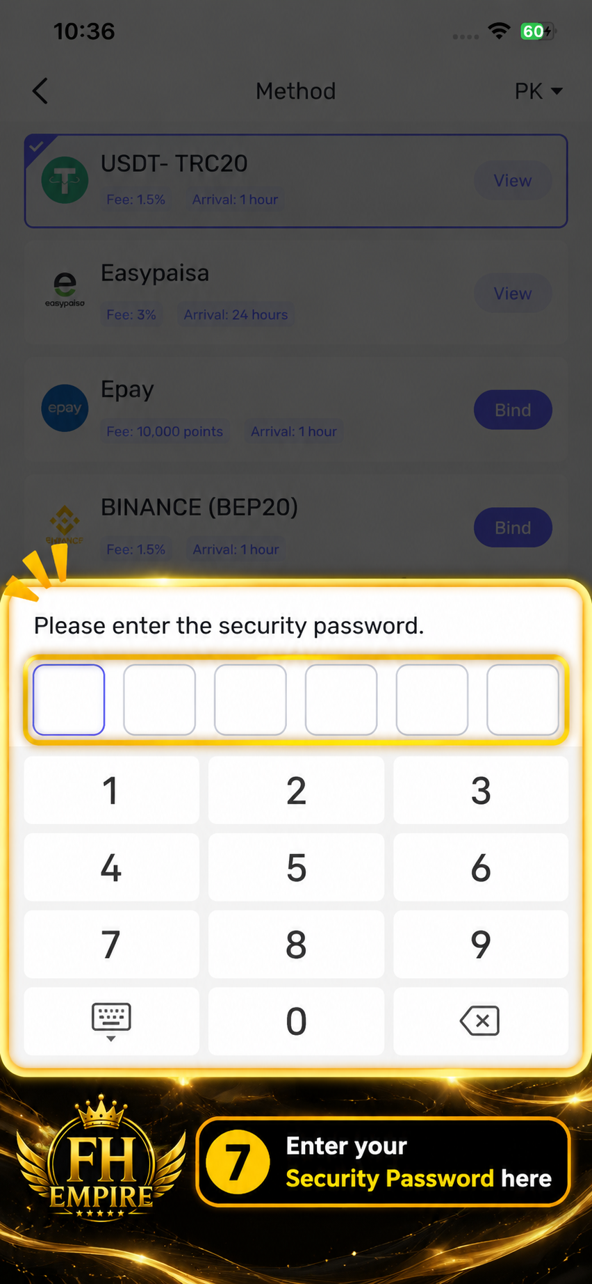 Step 7 - Enter Security Password
