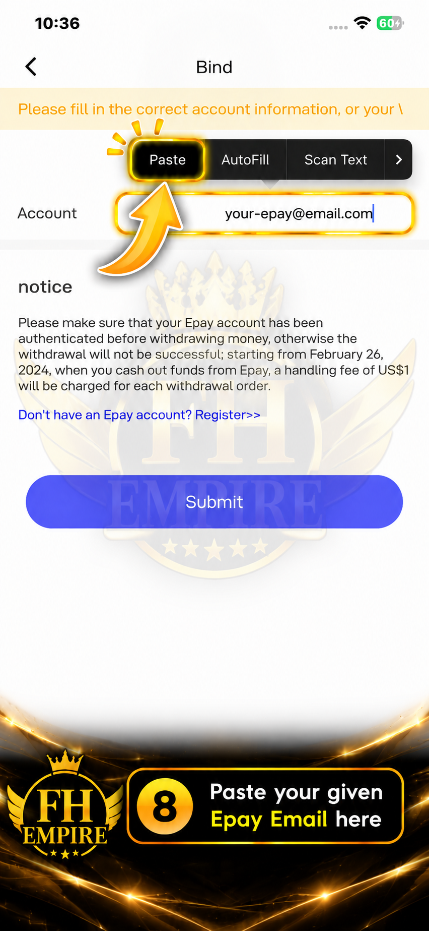 Step 8 - Enter Epay Email