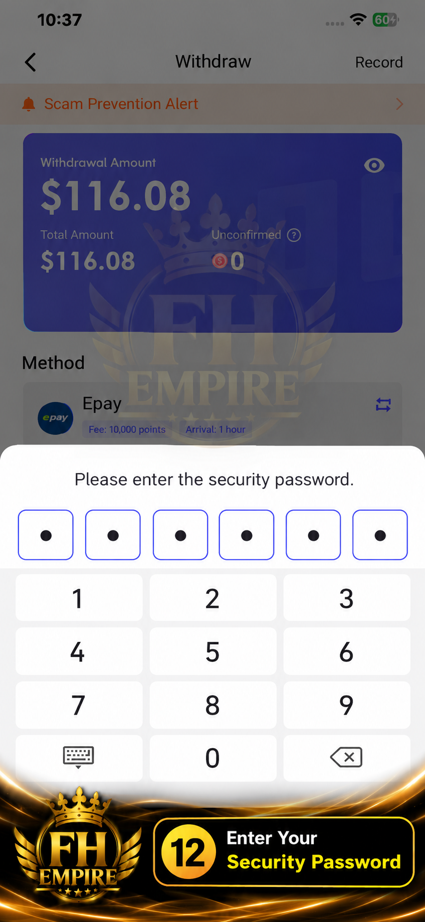 Step 12 - Enter Security Password