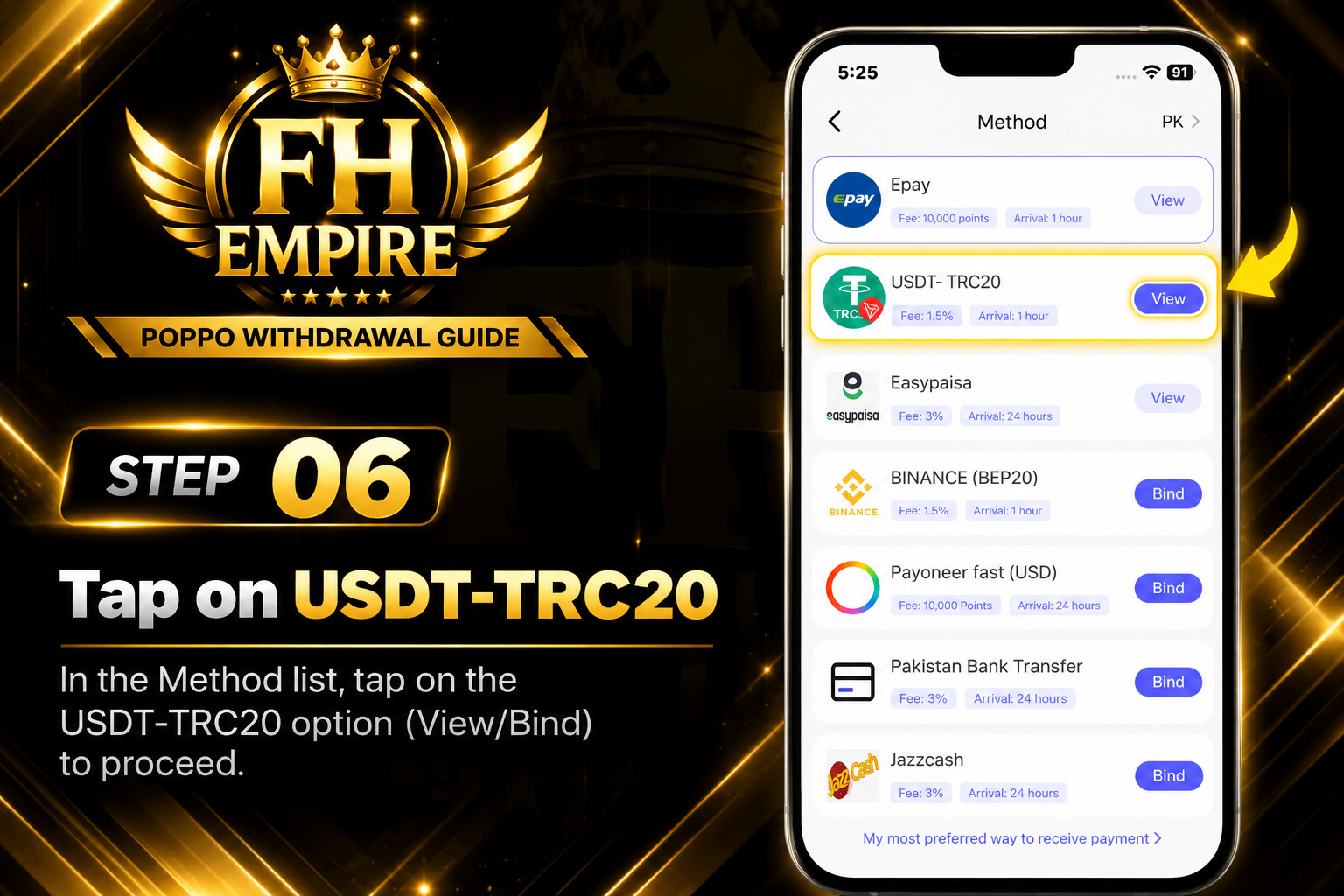 Step 6 - Select USDT TRC20